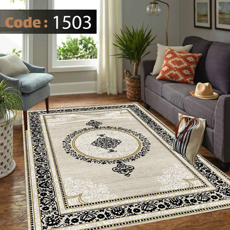 کاورفرش روفرشی دورکشدار گوشه لیفه ای کرم قهوه ای کد 1503