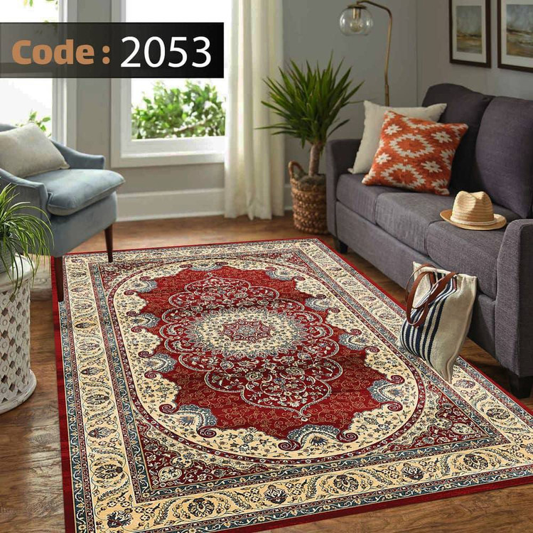 کاورفرش روفرشی دورکشدار گوشه لیفه ای کرم قهوه ای کد 2053
