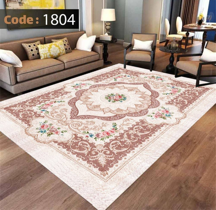 کاورفرش روفرشی دورکشدار گوشه لیفه ای کرم قهوه ای کد 1804