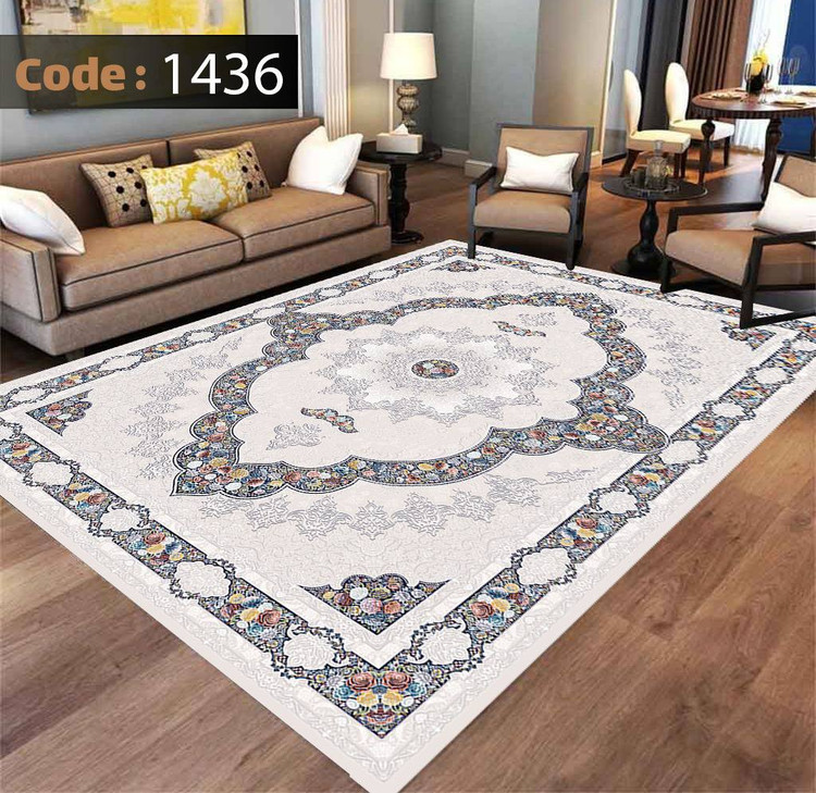 کاورفرش روفرشی دورکشدار گوشه لیفه ای کرم قهوه ای کد 1436