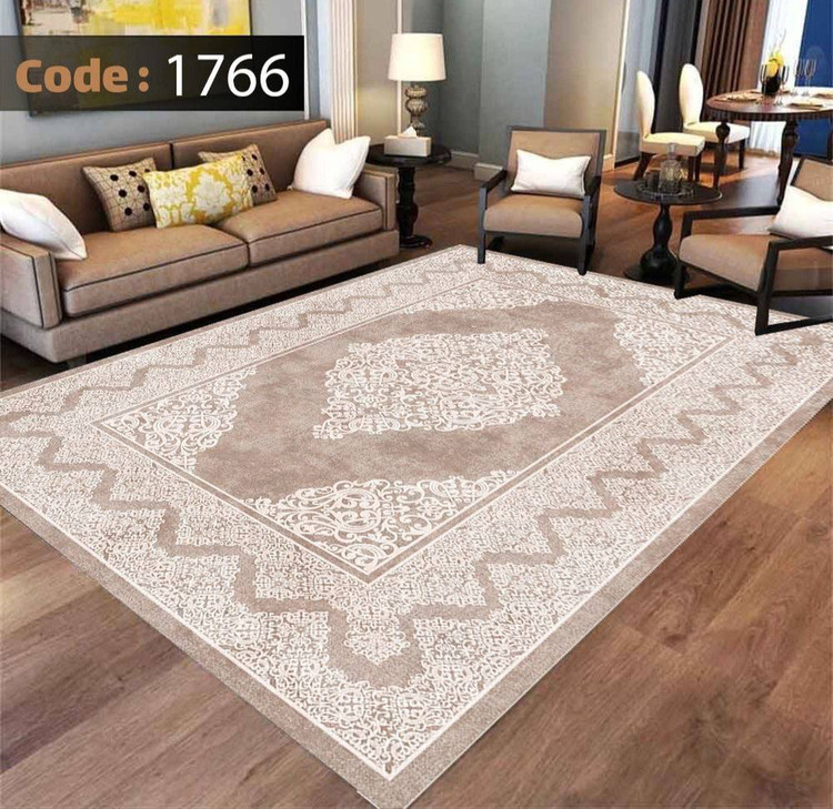 کاورفرش روفرشی دورکشدار گوشه لیفه ای کرم قهوه ای کد 1766
