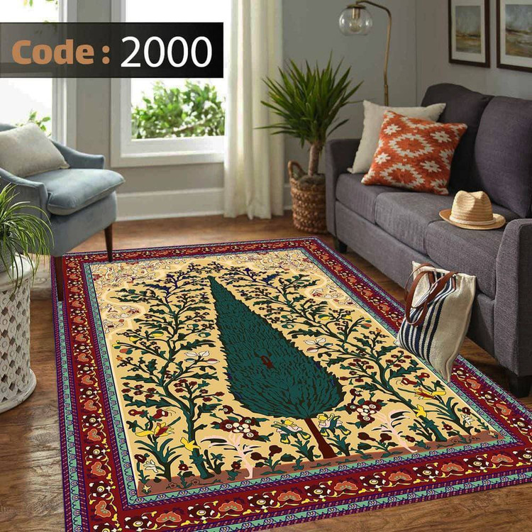 کاورفرش روفرشی دورکشدار گوشه لیفه ای کرم قهوه ای کد 2000