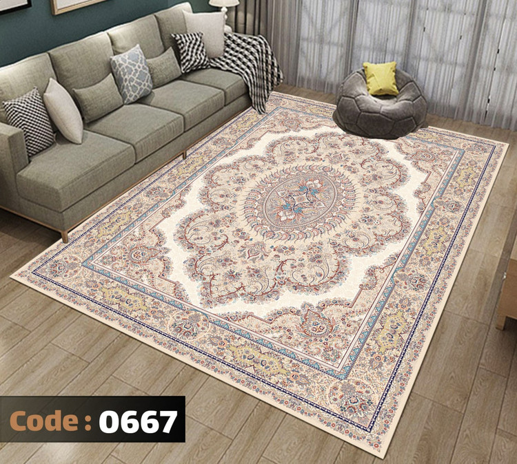 کاورفرش روفرشی دورکشدار گوشه لیفه ای کرم قهوه ای کد 0667