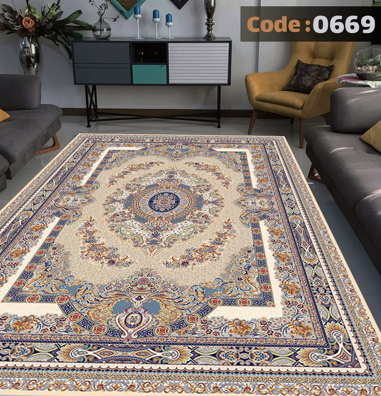 کاورفرش روفرشی دورکشدار گوشه لیفه ای کرم قهوه ای کد 0669