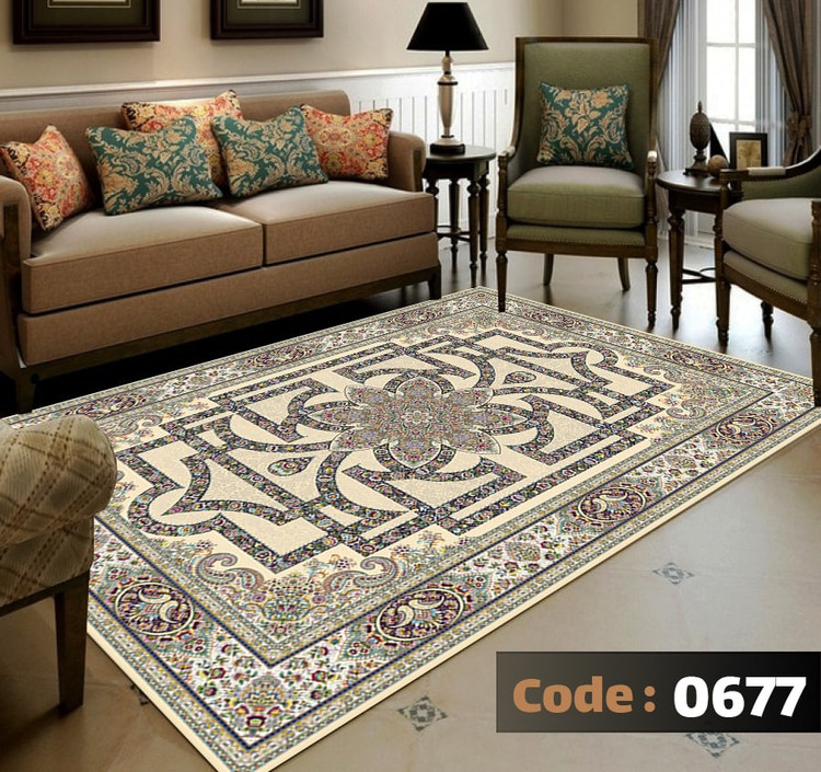 کاورفرش روفرشی دورکشدار گوشه لیفه ای کرم قهوه ای کد 0677