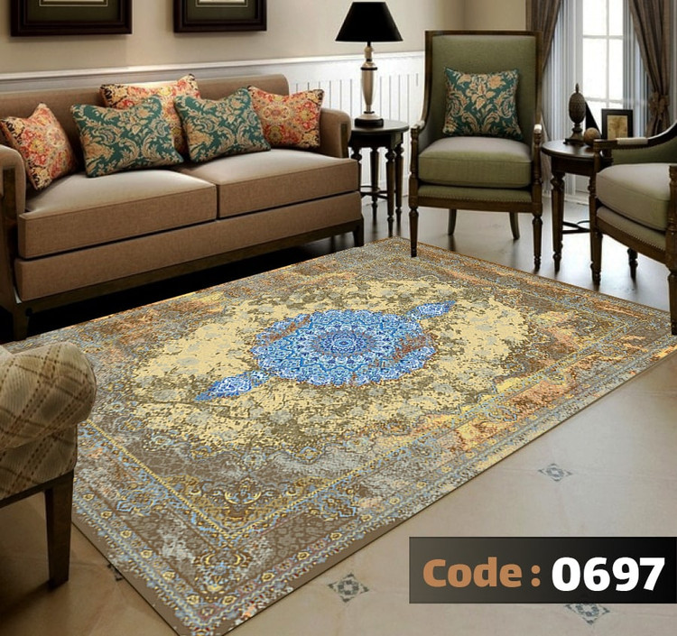کاورفرش روفرشی دورکشدار گوشه لیفه ای کرم قهوه ای کد 0697