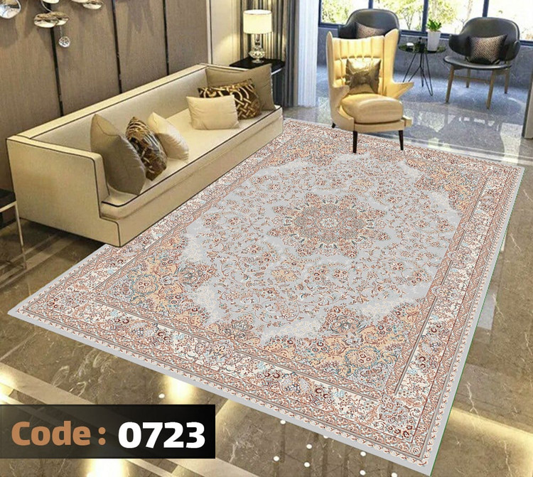 کاورفرش روفرشی دورکشدار گوشه لیفه ای کرم قهوه ای کد 0723