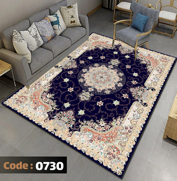 کاورفرش روفرشی دورکشدار گوشه لیفه ای لاکی آبی و متنوع کد 0730