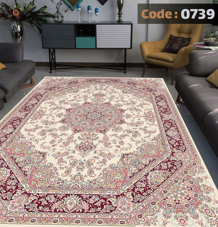 کاورفرش روفرشی دورکشدار گوشه لیفه ای لاکی آبی و متنوع کد 0739