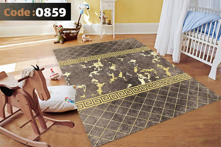 کاورفرش روفرشی دورکشدار گوشه لیفه ای کرم قهوه ای کد 0859