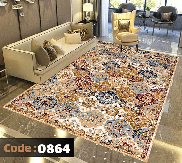 کاورفرش روفرشی دورکشدار گوشه لیفه ای کرم قهوه ای کد 0864