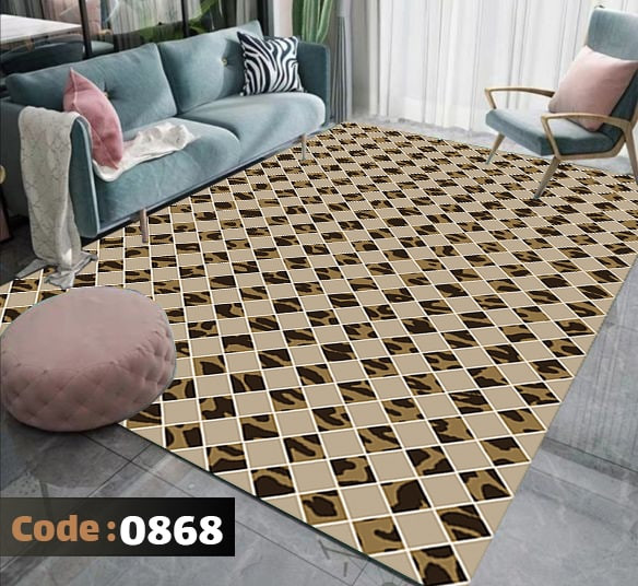 کاورفرش روفرشی دورکشدار گوشه لیفه ای کرم قهوه ای کد 0868