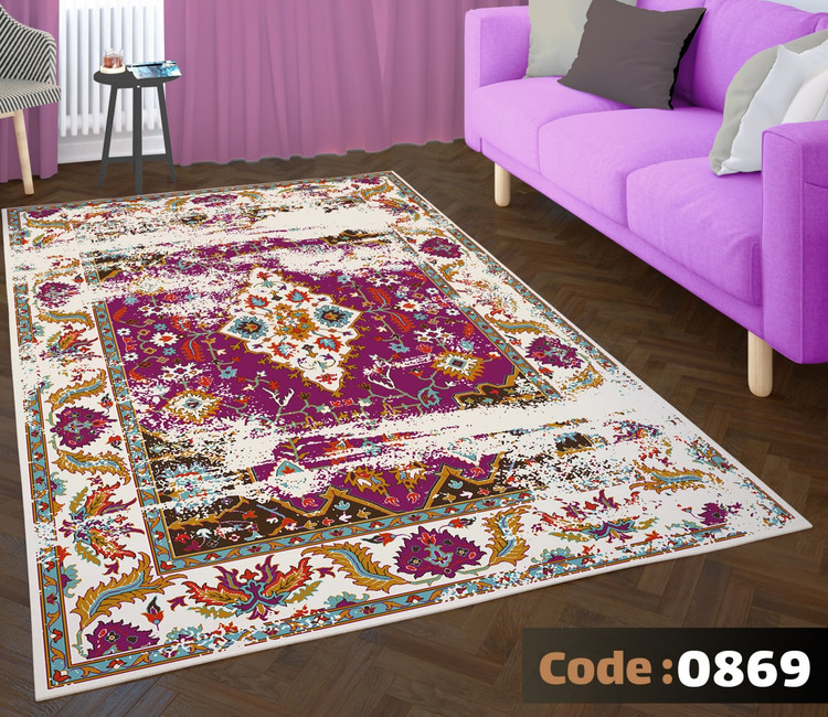 کاورفرش روفرشی دورکشدار گوشه لیفه ای کرم قهوه ای کد 0869