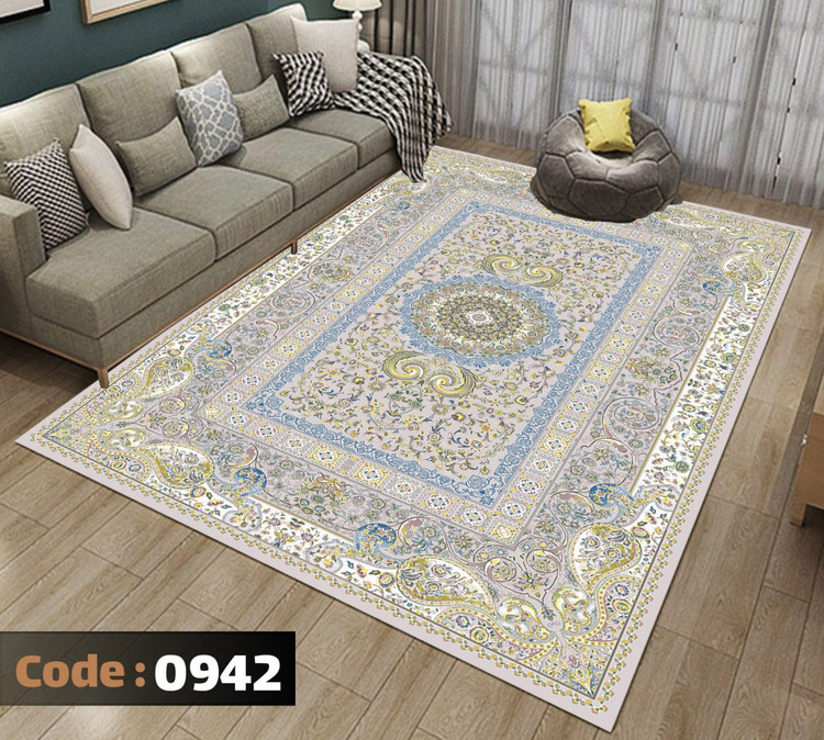 کاورفرش روفرشی دورکشدار گوشه لیفه ای کرم قهوه ای کد 0942