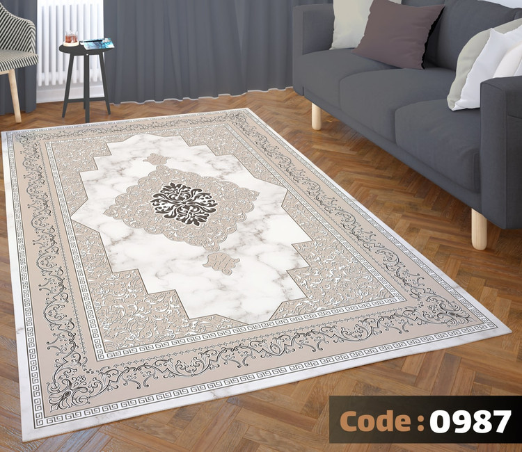 کاورفرش روفرشی دورکشدار گوشه لیفه ای کرم قهوه ای کد 0987