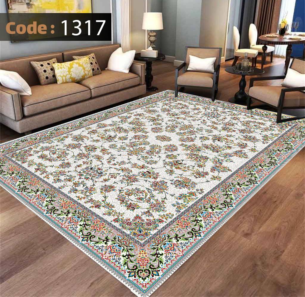 کاورفرش روفرشی دورکشدار گوشه لیفه ای کرم  قهوه ای کد 1317