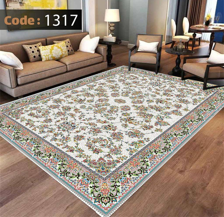 کاورفرش روفرشی دورکشدار گوشه لیفه ای کرم قهوه ای کد 1317