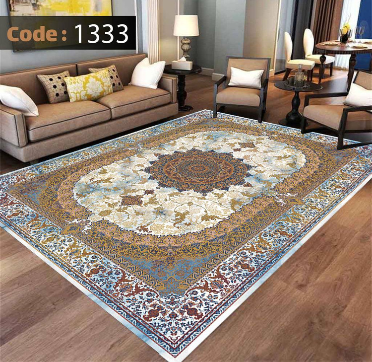 کاورفرش روفرشی دورکشدار گوشه لیفه ای کرم قهوه ای کد 1333
