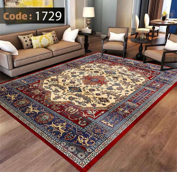کاورفرش روفرشی دورکشدار گوشه لیفه ای کرم قهوه ای کد 1729