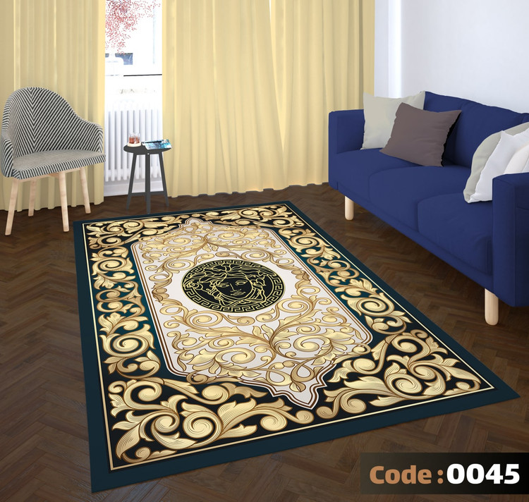 کاورفرش روفرشی دورکشدار گوشه لیفه ای کرم قهوه ای کد 0045