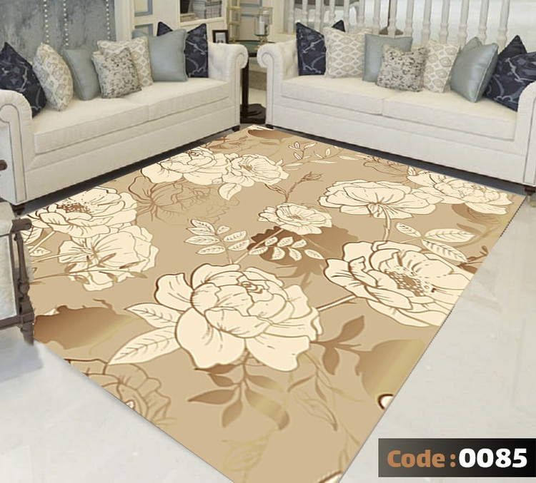کاورفرش روفرشی دورکشدار گوشه لیفه ای کرم قهوه ای کد 0085