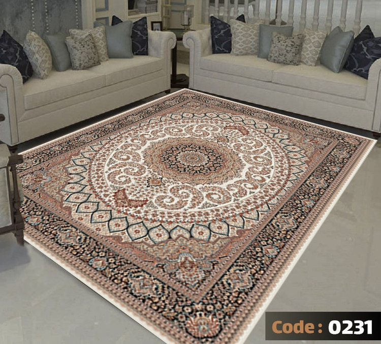 کاورفرش روفرشی دورکشدار گوشه لیفه ای کرم قهوه ای کد 0231