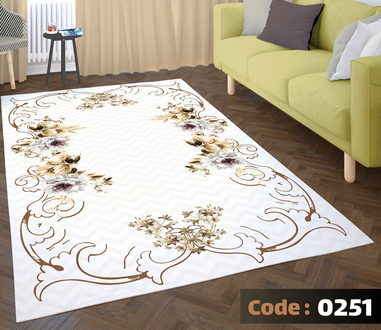 کاورفرش روفرشی دورکشدار گوشه لیفه ای کرم قهوه ای کد 0251
