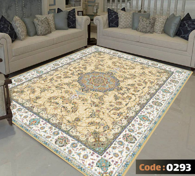 کاورفرش روفرشی دورکشدار گوشه لیفه ای کرم قهوه ای کد 0293