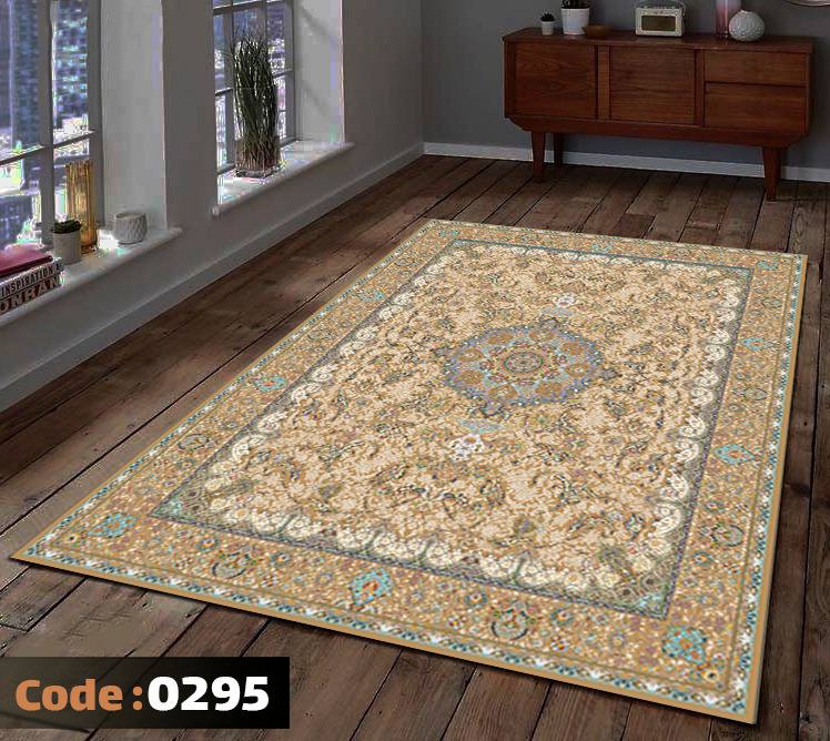 کاورفرش روفرشی دورکشدار گوشه لیفه ای کرم  قهوه ای کد 0295