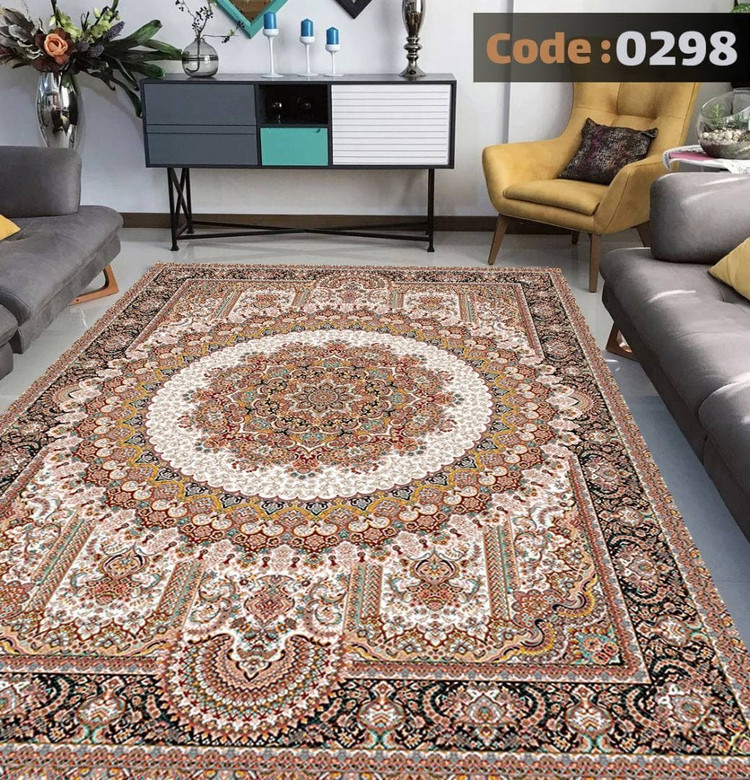 کاورفرش روفرشی دورکشدار گوشه لیفه ای کرم قهوه ای کد 0298