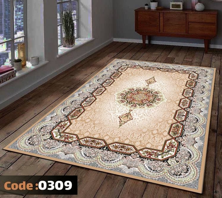 کاورفرش روفرشی دورکشدار گوشه لیفه ای کرم  قهوه ای کد 0309