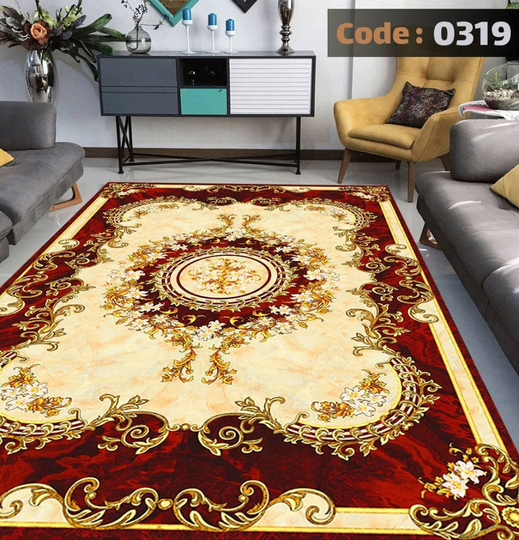 کاورفرش روفرشی دورکشدار گوشه لیفه ای کرم قهوه ای کد 0319