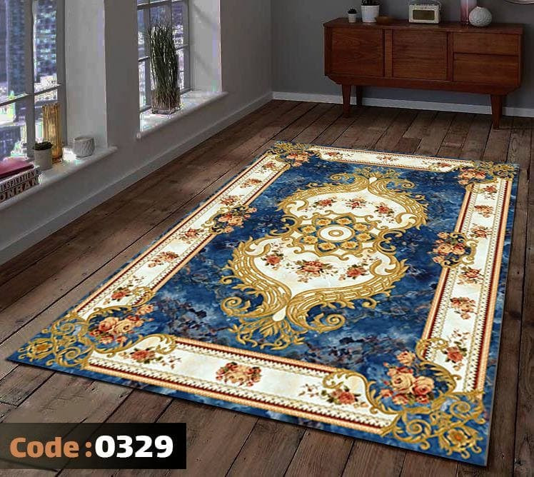 کاورفرش روفرشی دورکشدار گوشه لیفه ای کرم قهوه ای کد 0329