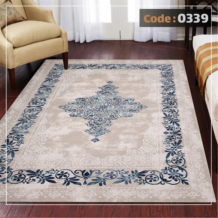 کاورفرش روفرشی دورکشدار گوشه لیفه ای کرم قهوه ای کد 0339