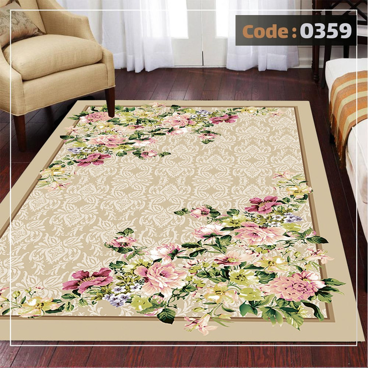 کاورفرش روفرشی دورکشدار گوشه لیفه ای کرم قهوه ای کد 0359