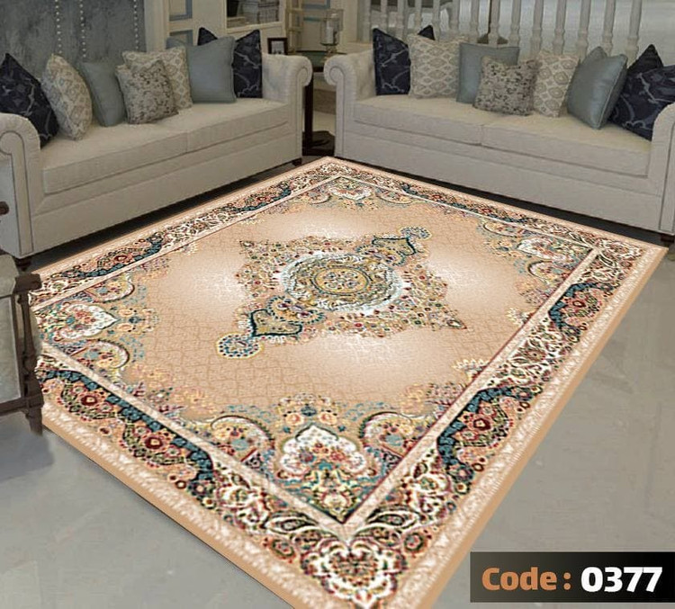 کاورفرش روفرشی دورکشدار گوشه لیفه ای کرم قهوه ای کد 0377