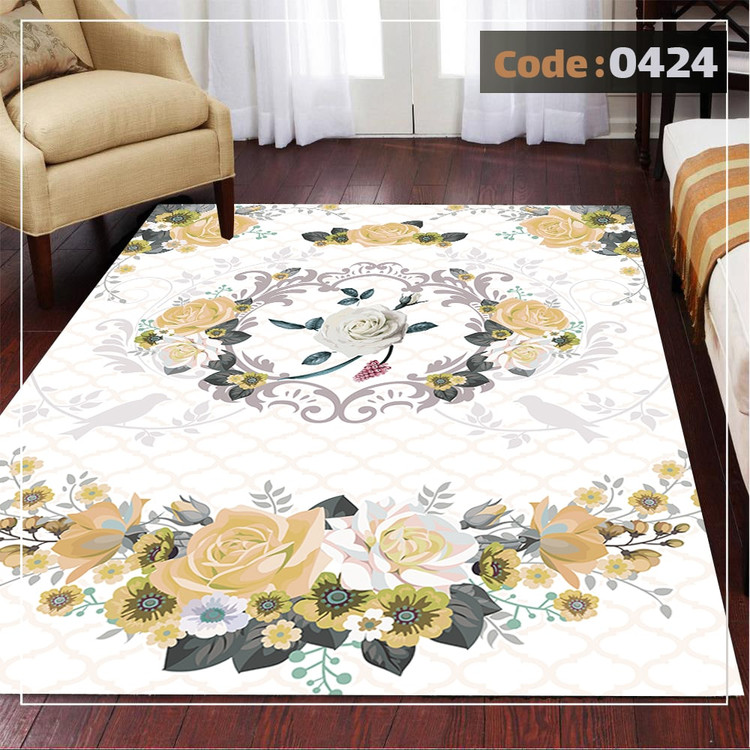 کاورفرش روفرشی دورکشدار گوشه لیفه ای کرم قهوه ای کد 0424