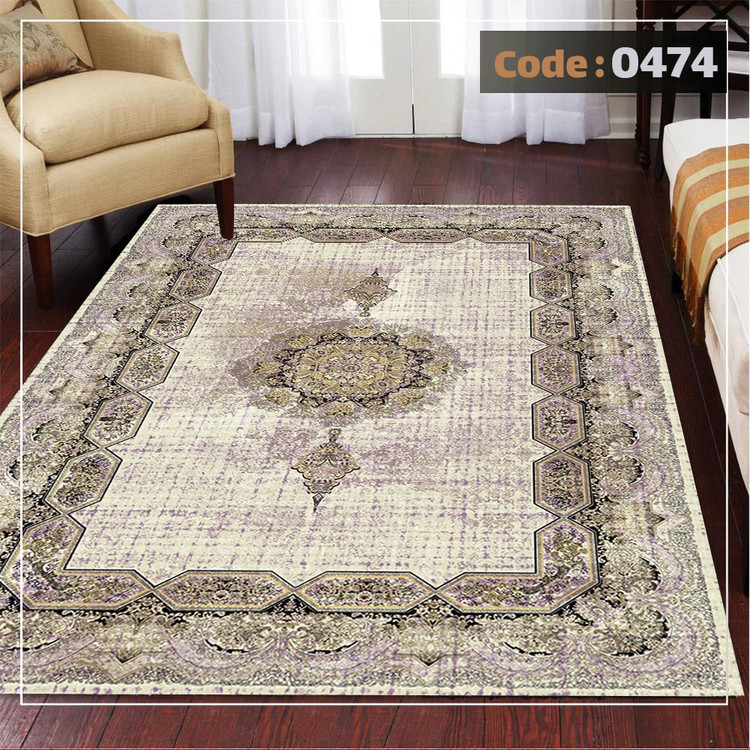 کاورفرش روفرشی دورکشدار گوشه لیفه ای کرم قهوه ای کد 0474