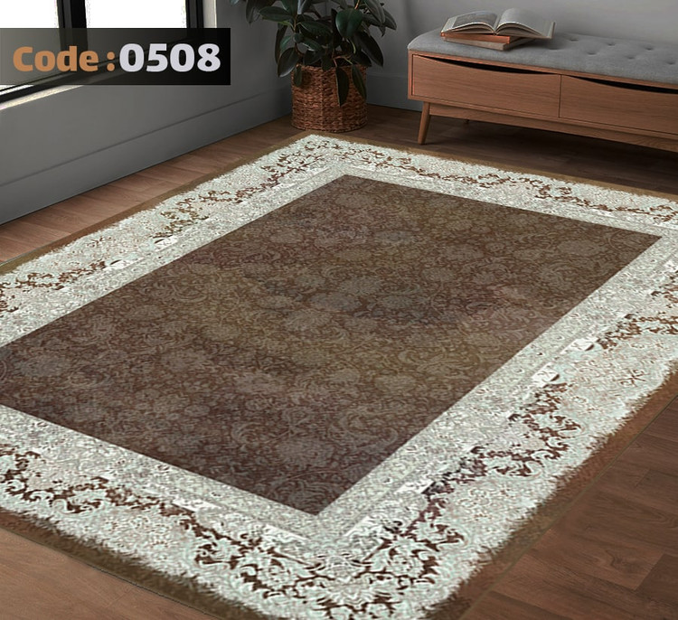 کاورفرش روفرشی دورکشدار گوشه لیفه ای کرم قهوه ای کد 0508