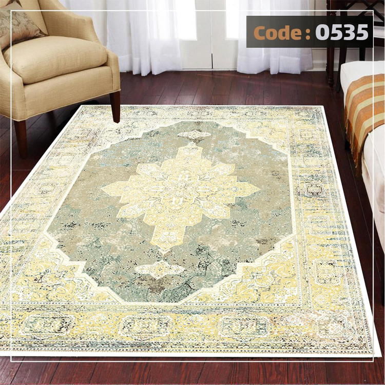 کاورفرش روفرشی دورکشدار گوشه لیفه ای کرم قهوه ای کد 0535