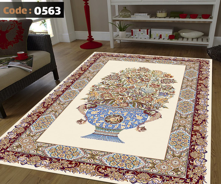 کاورفرش روفرشی دورکشدار گوشه لیفه ای کرم قهوه ای کد 0563