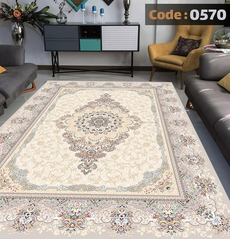 کاورفرش روفرشی دورکشدار گوشه لیفه ای کرم قهوه ای کد 0570