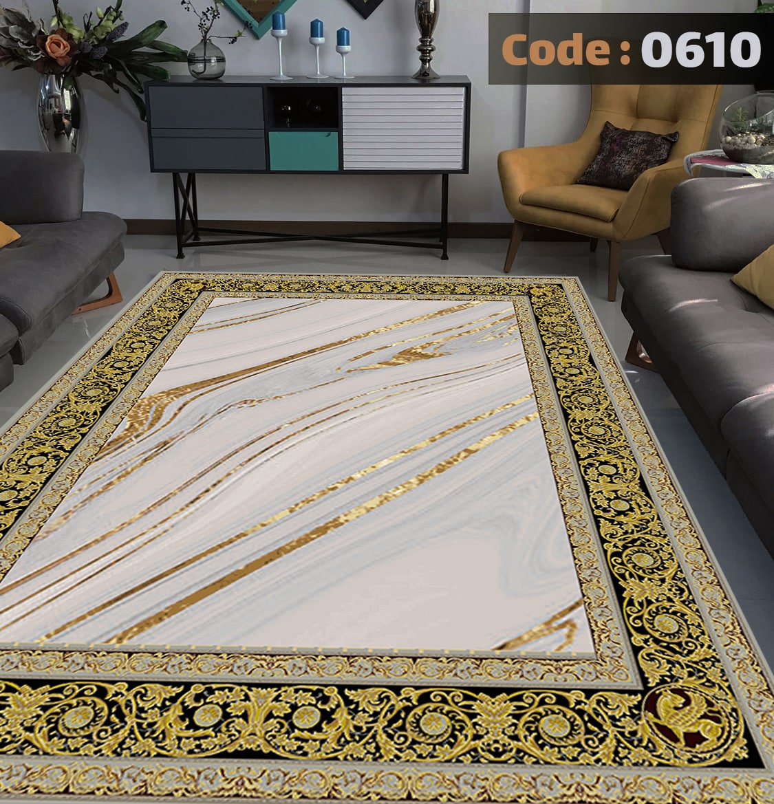 کاورفرش روفرشی دورکشدار گوشه لیفه ای کرم  قهوه ای کد 0610