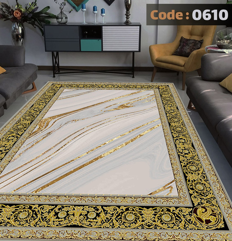 کاورفرش روفرشی دورکشدار گوشه لیفه ای کرم قهوه ای کد 0610