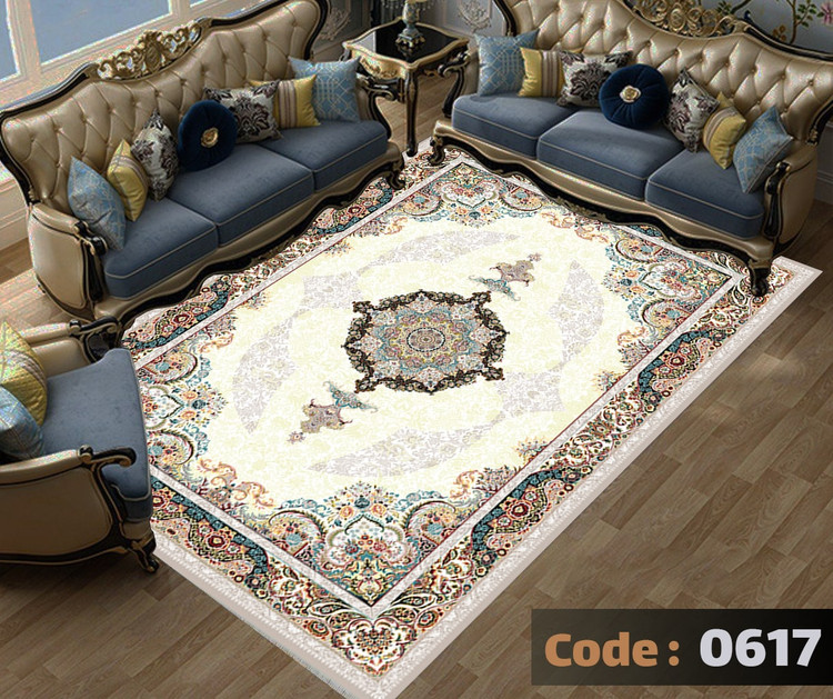 کاورفرش روفرشی دورکشدار گوشه لیفه ای کرم قهوه ای کد 0617