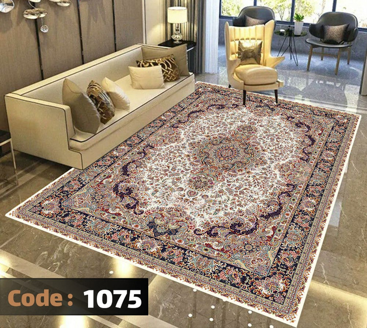 کاورفرش روفرشی دورکشدار گوشه لیفه ای کرم قهوه ای کد 1075
