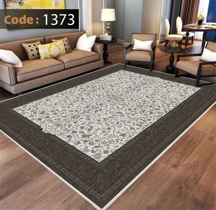 کاورفرش روفرشی دورکشدار گوشه لیفه ای کرم قهوه ای کد 1373