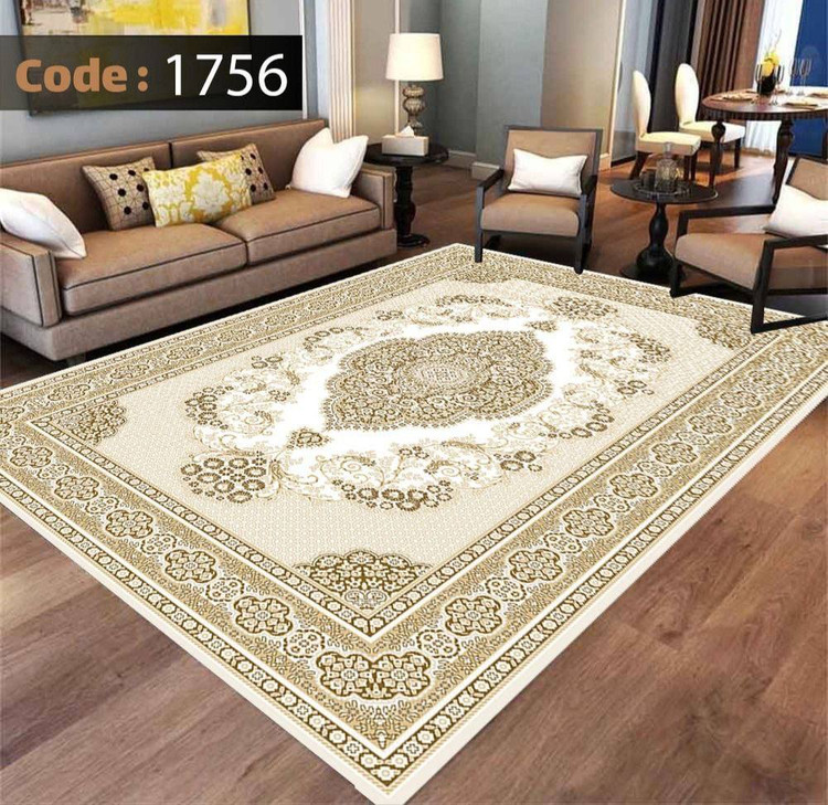 کاورفرش روفرشی دورکشدار گوشه لیفه ای کرم قهوه ای کد 1756