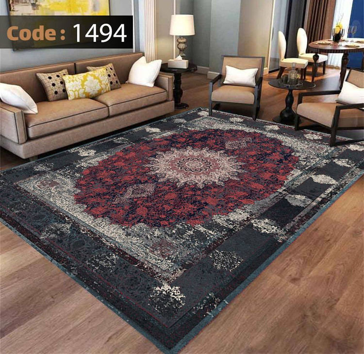کاورفرش روفرشی دورکشدار گوشه لیفه ای لاکی ، آبی و متنوع کد 1494