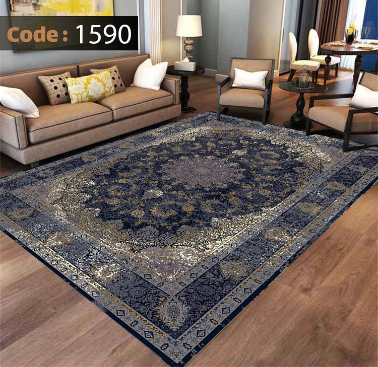 کاورفرش روفرشی دورکشدار گوشه لیفه ای لاکی ، آبی و متنوع کد 1590